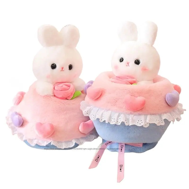 

30cm Creative Funny Doll Heart Rabbit Plush Toy Stuffed Soft Princess Bunny Transformed into Bouquet Sweet Gift for Kids Girls