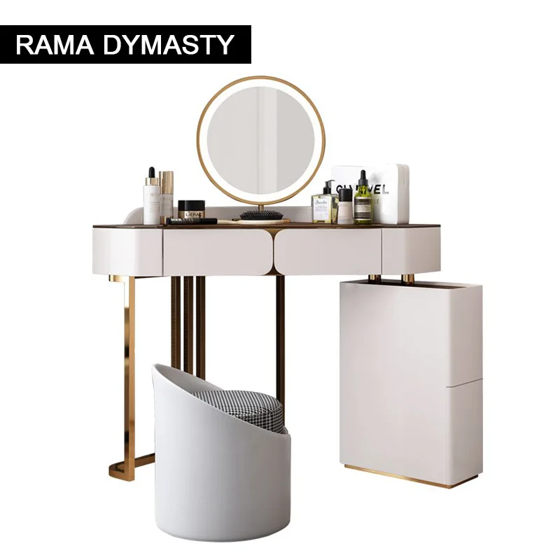 Corner Slate Tabletop Makeup Vanity Table with LED Mirror and Storage Drawers Triangle Dressing Desk and Stool for Bedroom
Corner Slate Tabletop Makeup Vanity Table with LED Mirror and Storage Drawers Triangle Dressing Desk and Stool for Bedroom