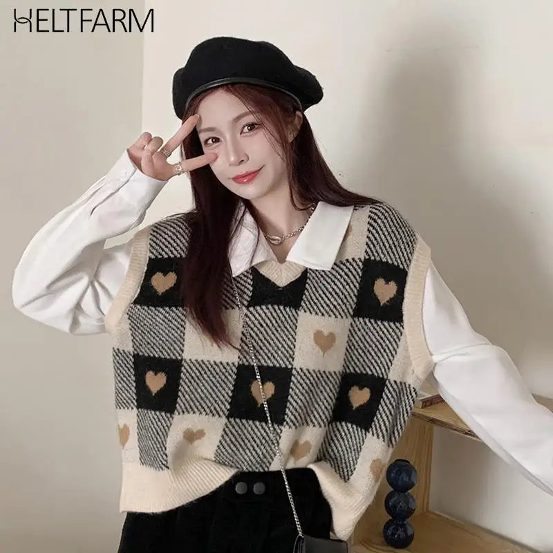 Retro Check Sweater Vest Woman V-neck Knitted Top Female Sleeveless Jumpers Korean Preppy Style Knitwear Pullover
Retro Check Sweater Vest Woman V-neck Knitted Top Female Sleeveless Jumpers Korean Preppy Style Knitwear Pullover