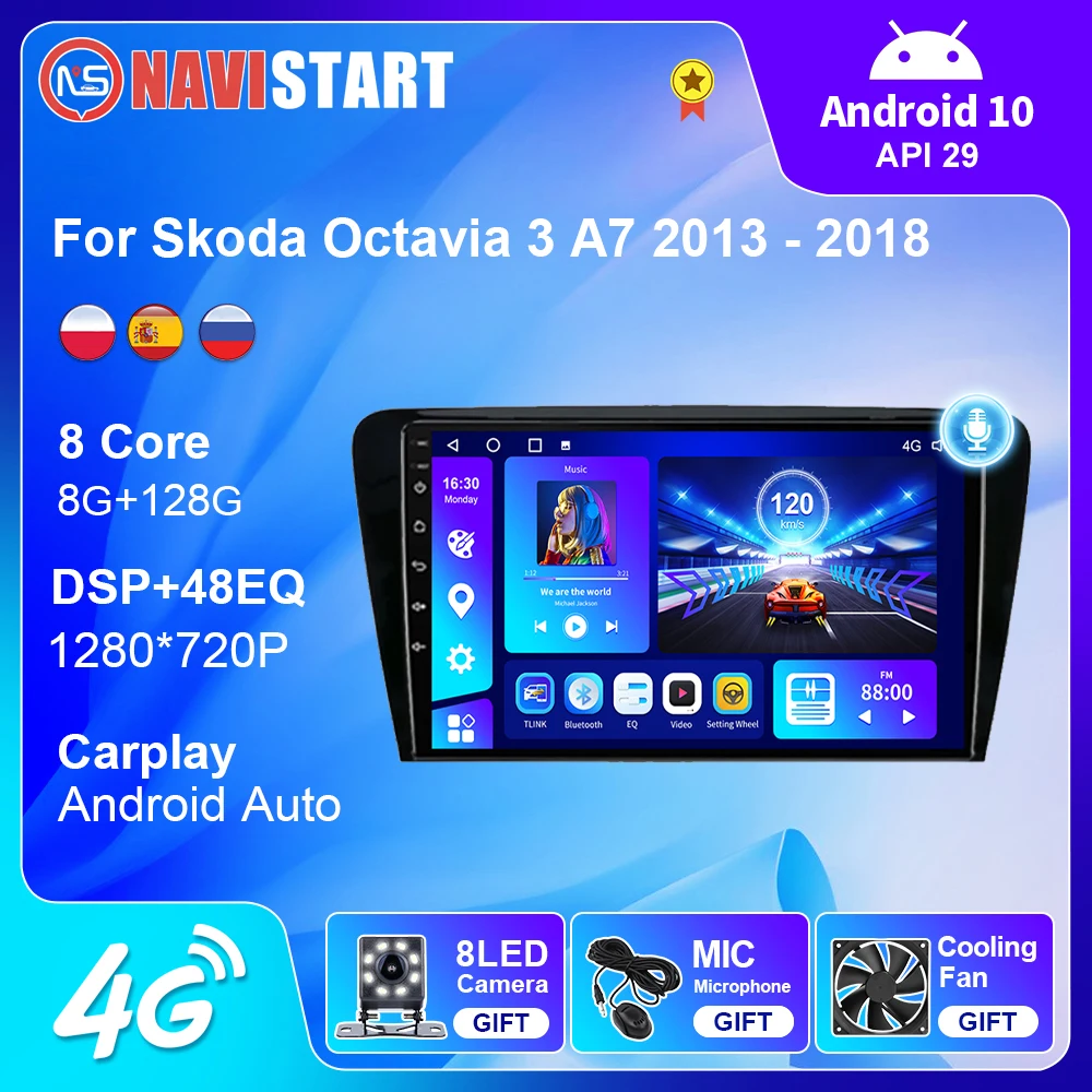 

NAVISTART Car Radio For Skoda Octavia 3 A7 2013 - 2018 Carplay Android Auto Multimedia Video 4G WIFI BT GPS DSP 2 Din No DVD