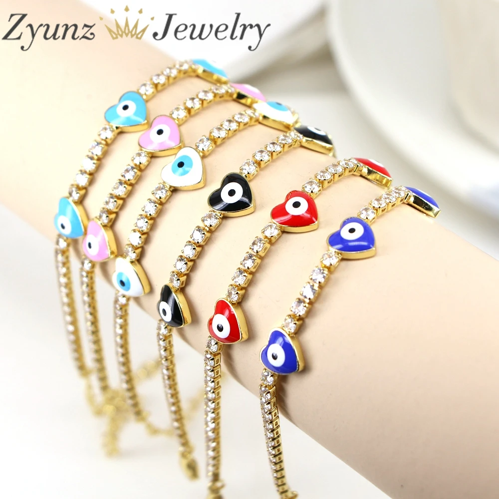 

10PCS, Trendy Colorful Enamel Turkish Evil Eye Bracelets For Women Shiny Eyes Tennis Chain Bracelet On The Hand Bohemia Jewelry