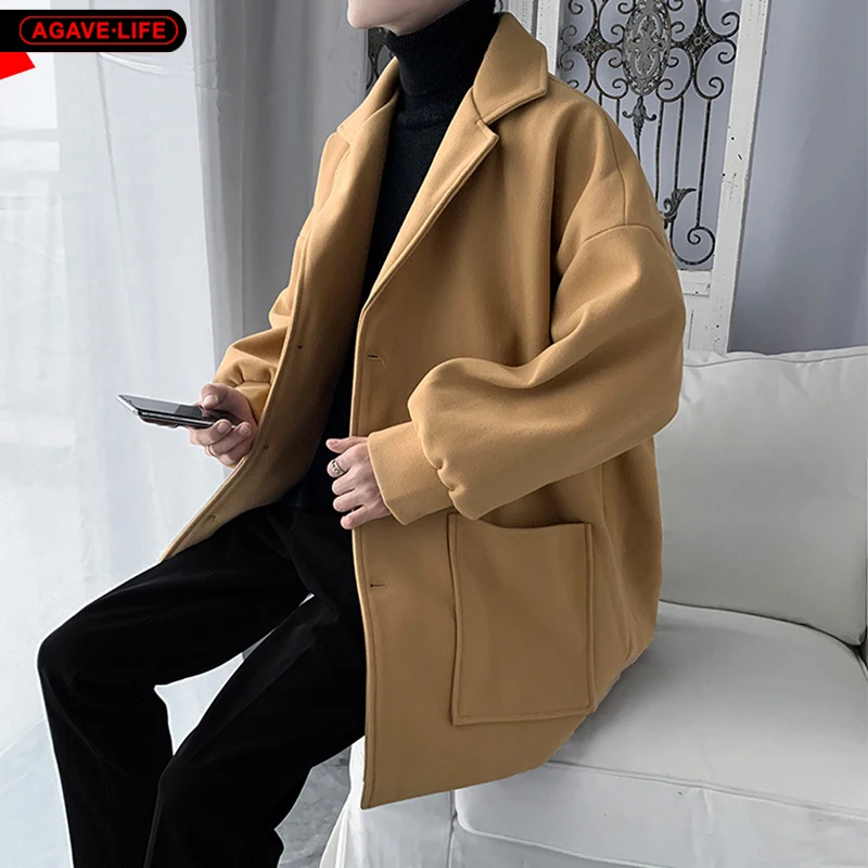 

Осенне-зимняя ветровка мужская куртка корейский костюм средней длины Красивая мужская деловая шерстяная куртка свободная Мужская шерстяная ветровка