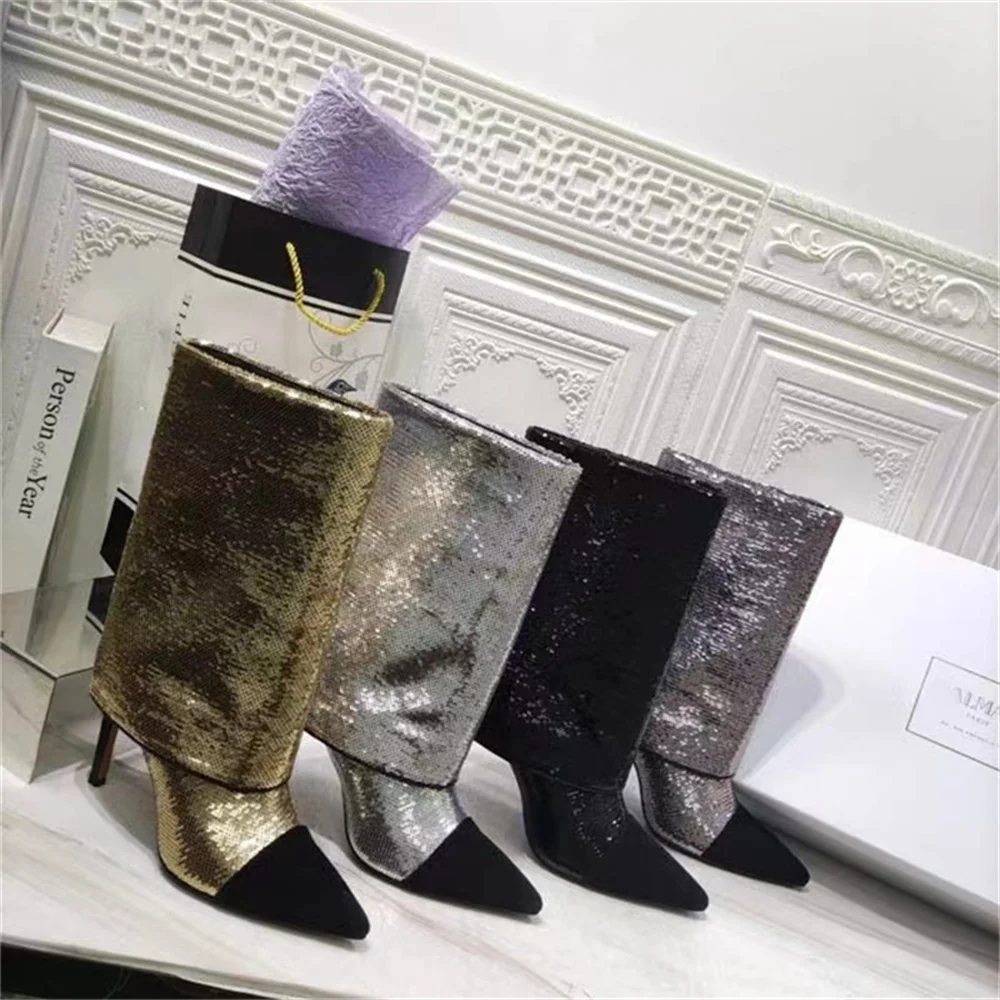 2023 Autumn/Winter New Women's High Stiletto Heel Cusp Slip On Calf Boot Sexy Sequin Sewing Thread
2023 Autumn/Winter New Women's High Stiletto Heel Cusp Slip On Calf Boot Sexy Sequin Sewing Thread