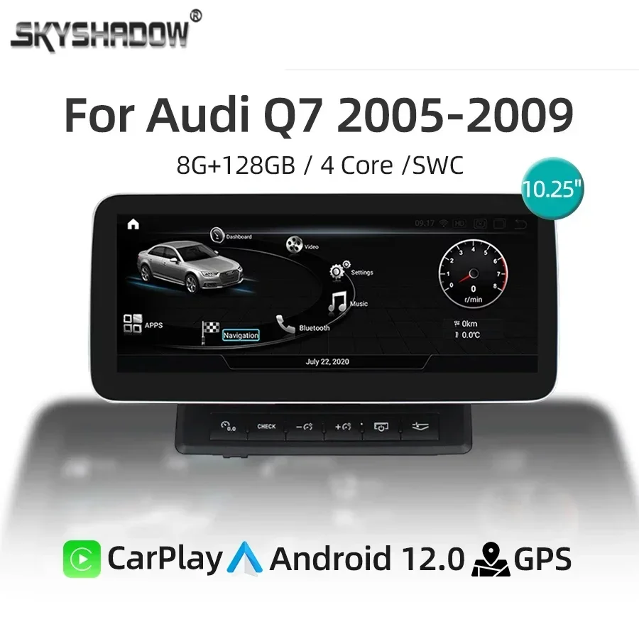 

1920*720 Car Multimedia Player Android 12 CarPlay GPS Navigation 4G WiFi Bluetooth Car Stereo Radio For Audi Q7 4L 2005-2009