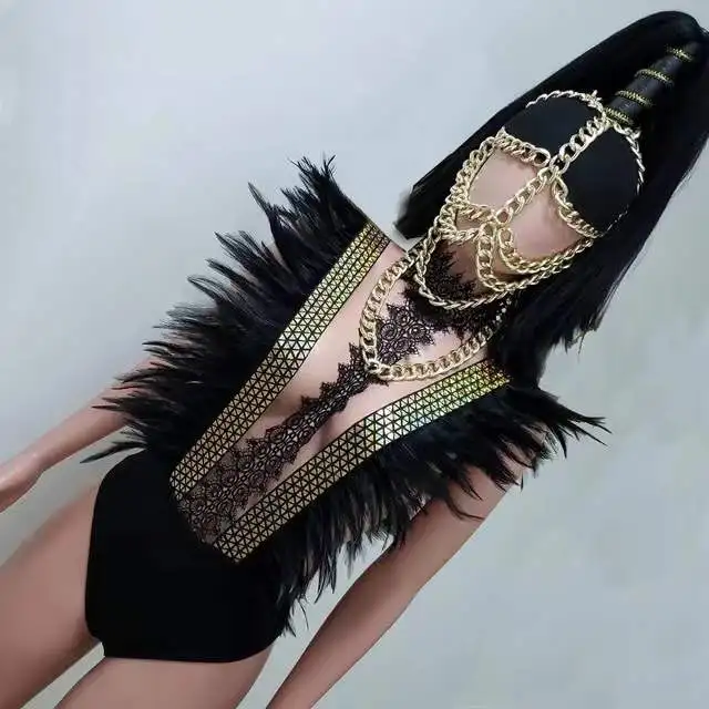 Feather Sequins Bodysuit Nightclub Gogo Dancing Clothes Drag Queen Stage Costume Chains Headdress Party Rave Outfit
Feather Sequins Bodysuit Nightclub Gogo Dancing Clothes Drag Queen Stage Costume Chains Headdress Party Rave Outfit