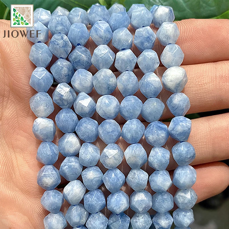 

Natural Stone Faceted Dark Blue Chalcedony Spacer 8mm Beads Chains for Fashion Making Jewelry DIY Bracelet Necklace 14" Strand