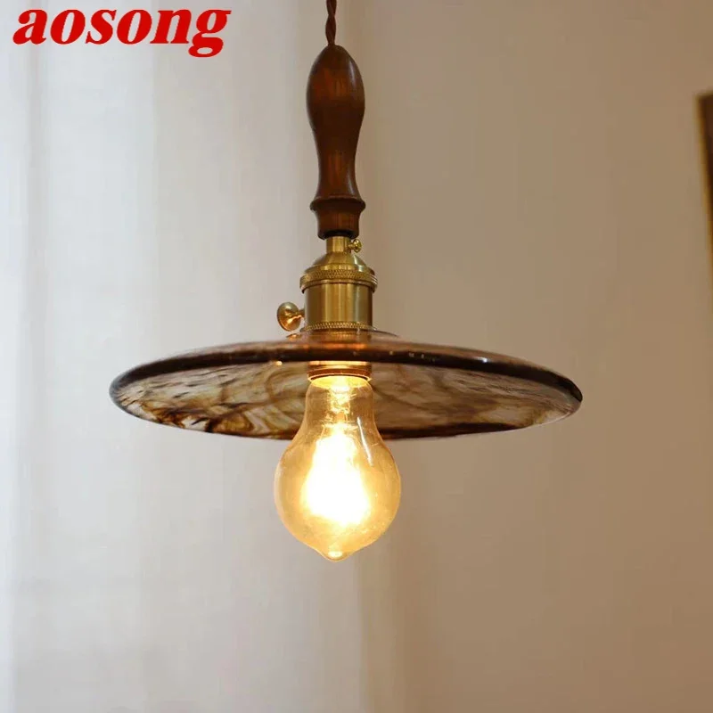 

Латунная Подвесная лампа AOSONG в скандинавском стиле, Современная прикроватная лампа для спальни, арт-лампа из искусственного стекла, люстра для ресторана, бара, коридора