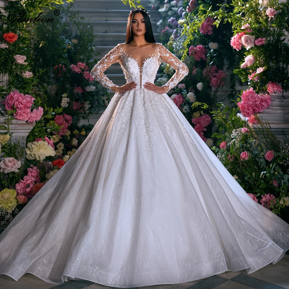 Alonlivn New Style V-Neck Ball Gown Wedding Dresses Novias Full Sleeves Beading Pearls Embroidery Lace Bridal Skirts
Alonlivn New Style V-Neck Ball Gown Wedding Dresses Novias Full Sleeves Beading Pearls Embroidery Lace Bridal Skirts