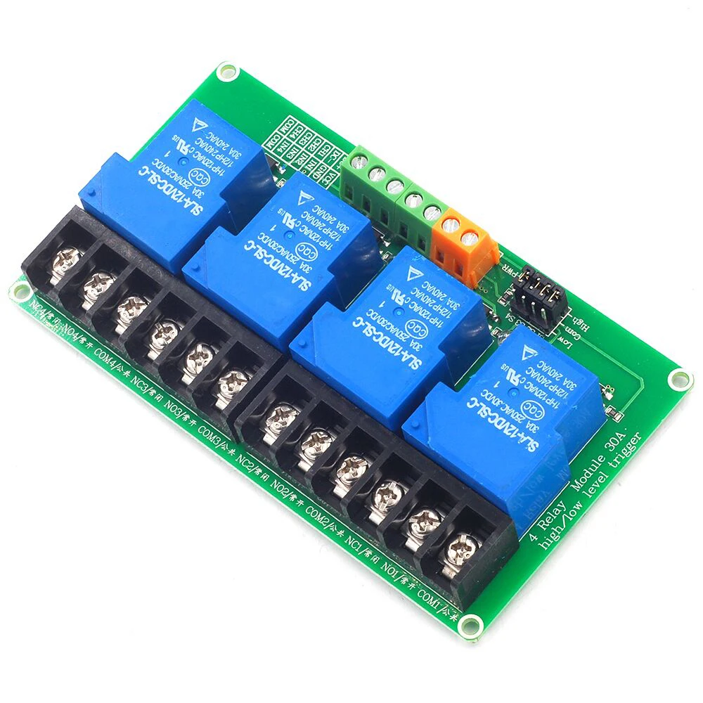 4 channel relay module 30A with optocoupler isolation 5V 12V 24V high and low Triger trigger relay board for Intelligent Home
4 channel relay module 30A with optocoupler isolation 5V 12V 24V high and low Triger trigger relay board for Intelligent Home