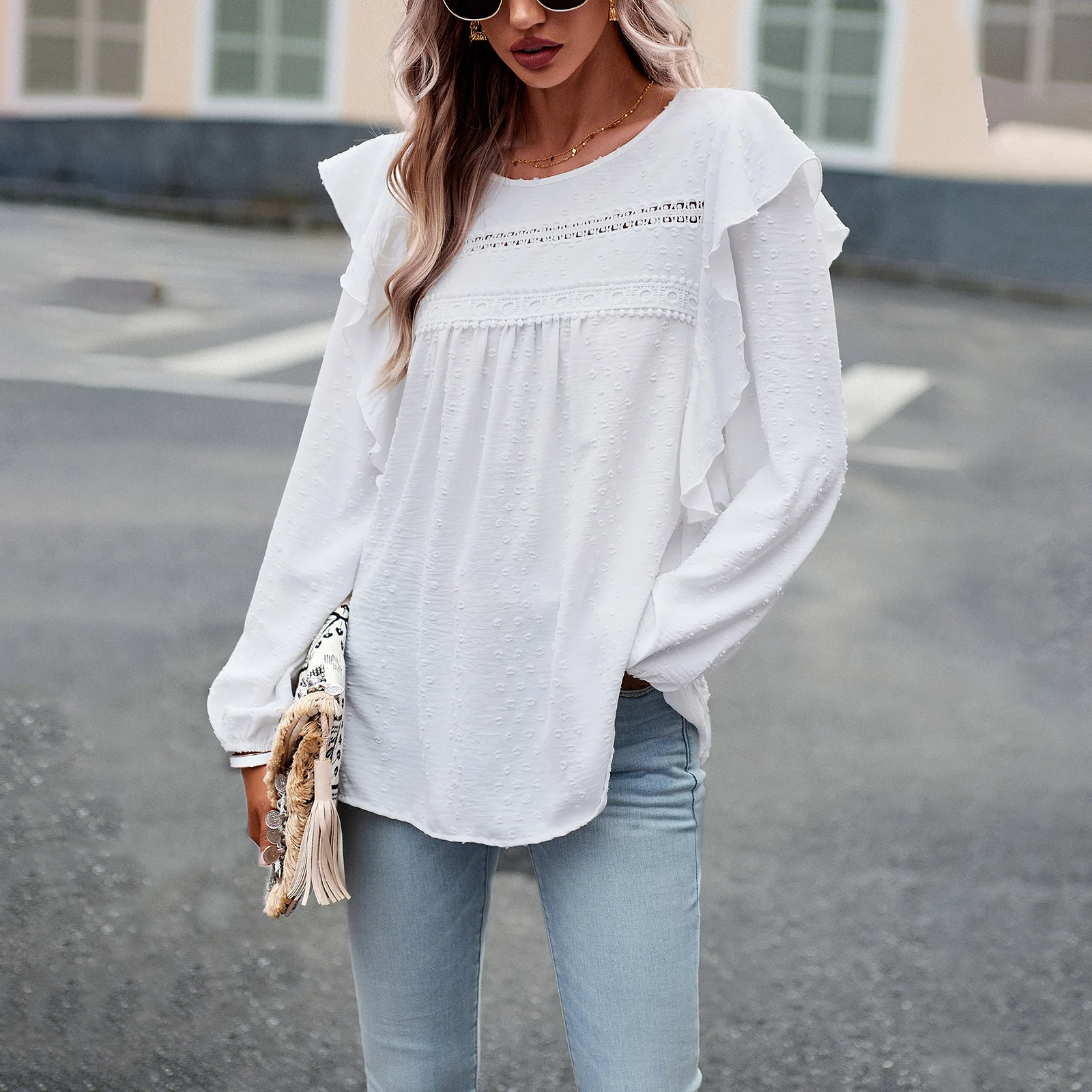 2023 Autumn Winter Long Sleeve Tops Vintage Jacquard O Neck Casual Lantern Sleeve Loose Blouses Solid Polka Dot Shirts For Women
2023 Autumn Winter Long Sleeve Tops Vintage Jacquard O Neck Casual Lantern Sleeve Loose Blouses Solid Polka Dot Shirts For Women