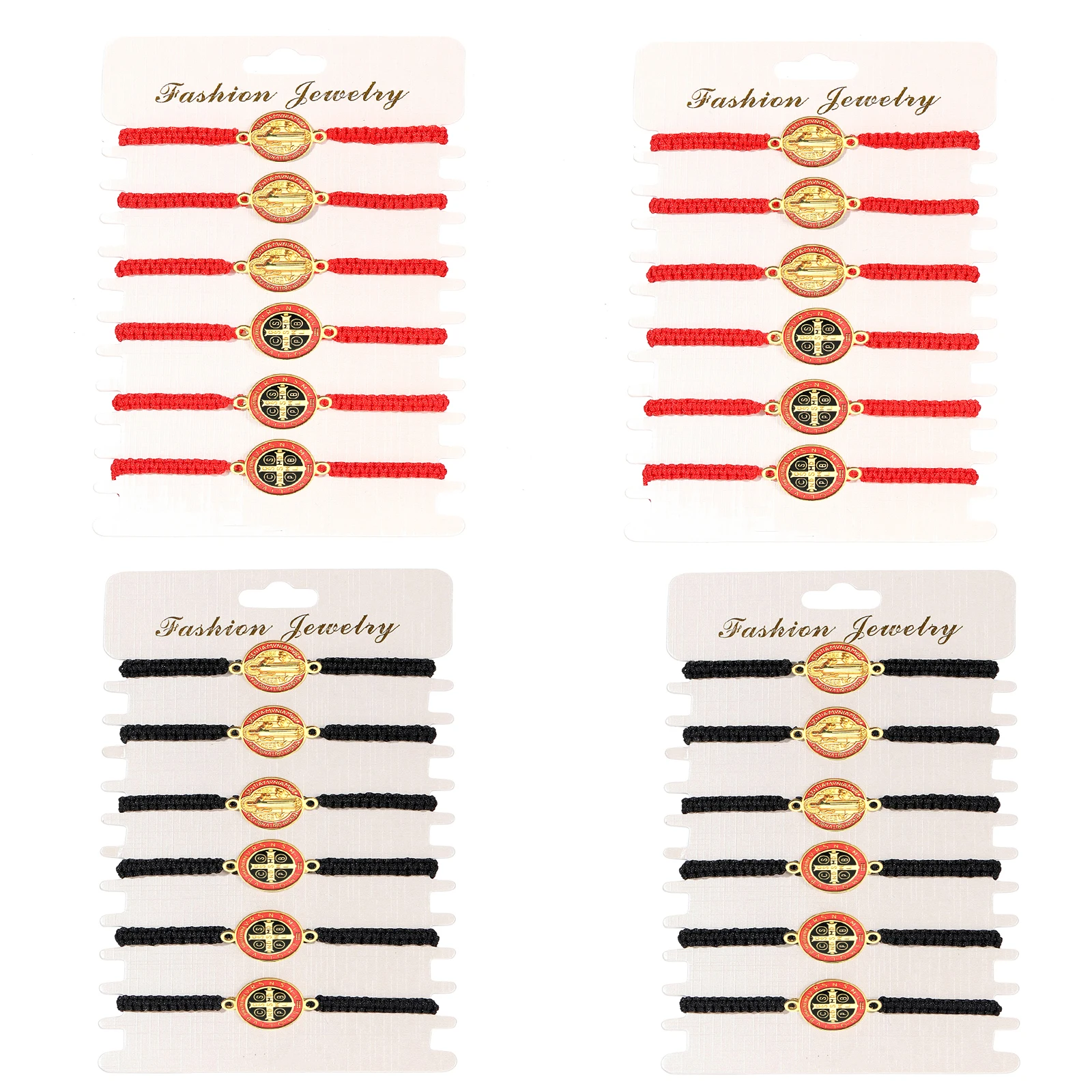 

24PCS San Benito Bracelet Handmade Red Black Knot String Bracelet Adjustable Medal Rosary Bracelet Luck Braided Bracelet Benedic