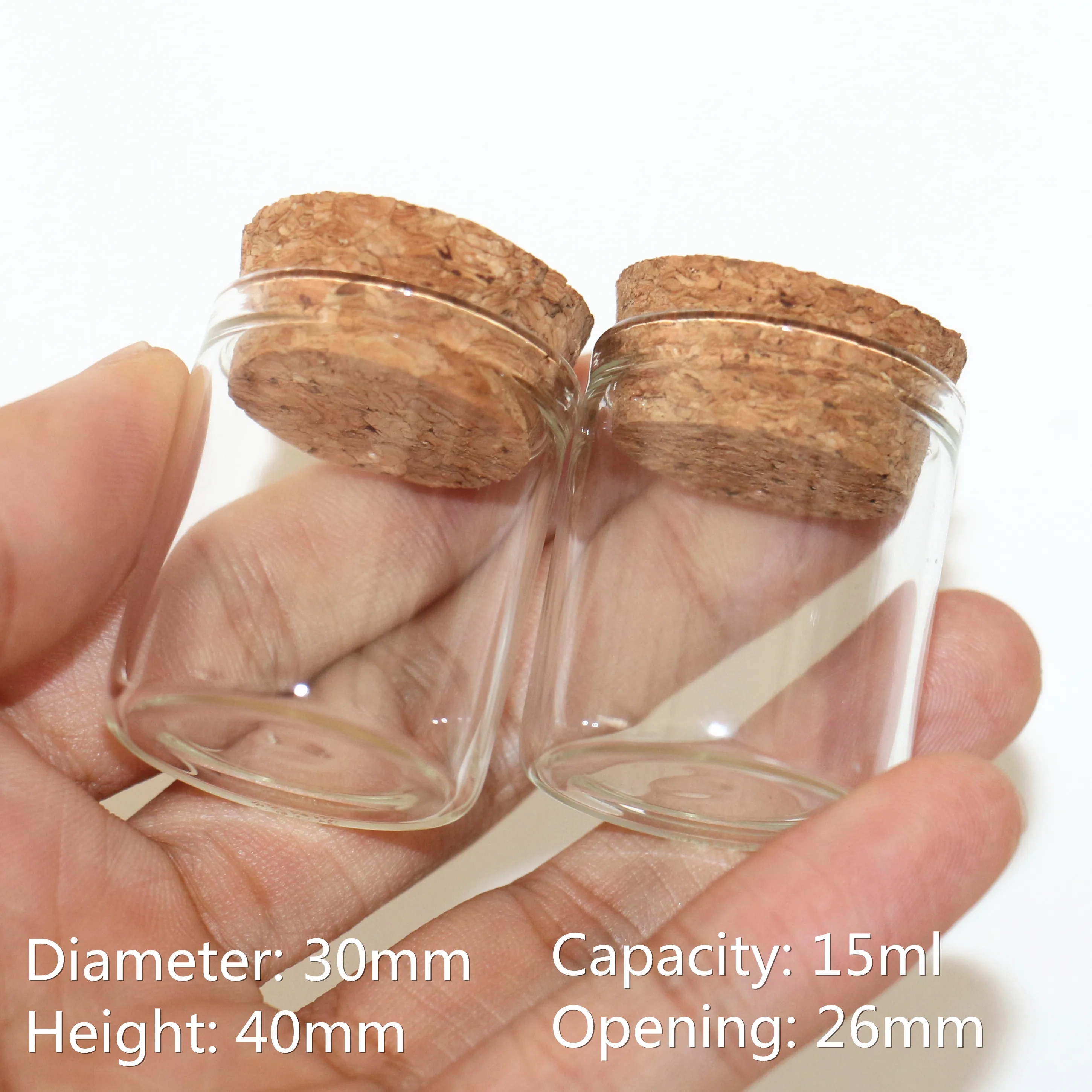 

30 Pcs/lot 26*30*40mm 15ml Glass Bottle little Glass Jar Stopper Cork Test Tube Spice Bottles Container little Jars Glass Vials