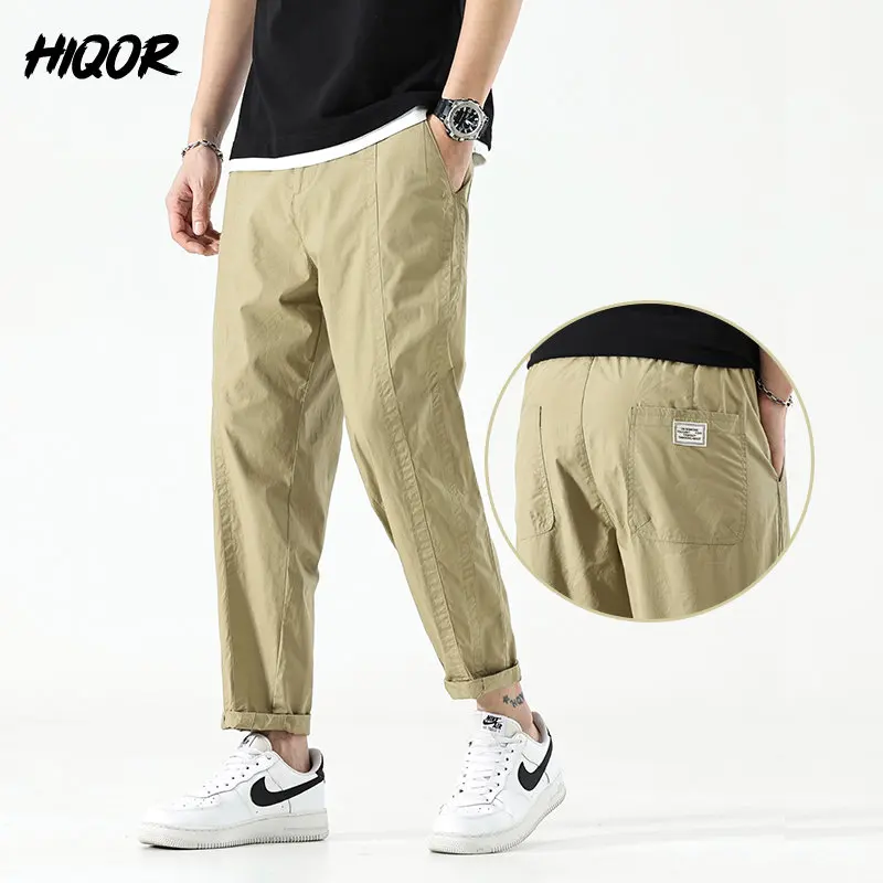

HIQOR 2023 Spring Summer Cotton Twill Material Trousers Fashion Straight Casual Pants Men's Baggy Overalls Work Pants Pantalones