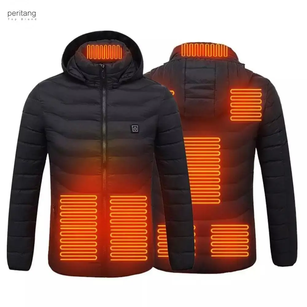 

2024 NWE Men Winter Warm USB Heating Jackets Smart Thermostat Pure Color Hooded Heated Clothing Waterproof Warm Jackets