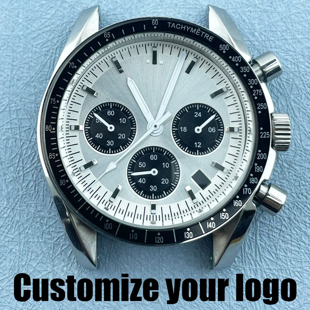 40mm black and white water-resistant watch case for VK63 multifunctional movement Sapphire glass Three-eye dial Customized logo
40mm black and white water-resistant watch case for VK63 multifunctional movement Sapphire glass Three-eye dial Customized logo