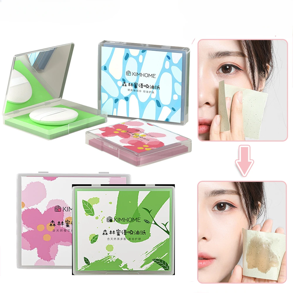 

80Pcs Facial Oil Blotting Paper Plant Fibres Oil Absorbing Paper Breathable Cleansing Face Oil Control Makeup Tool Wiht Mirror