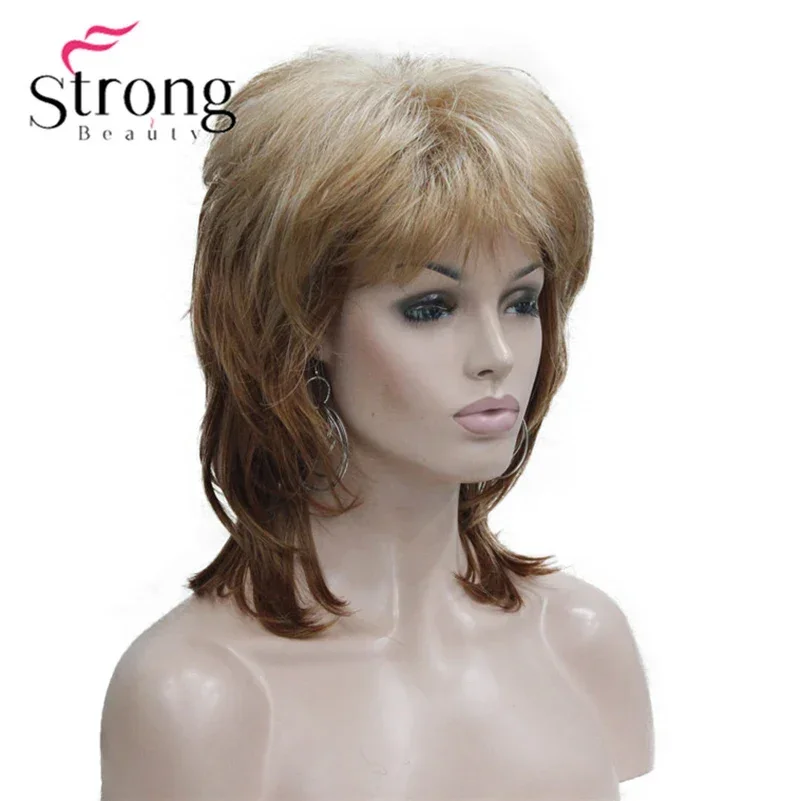 

StrongBeauty Medium Length Blonde Mix Layered Shaggy Full Synthetic Wig Wigs