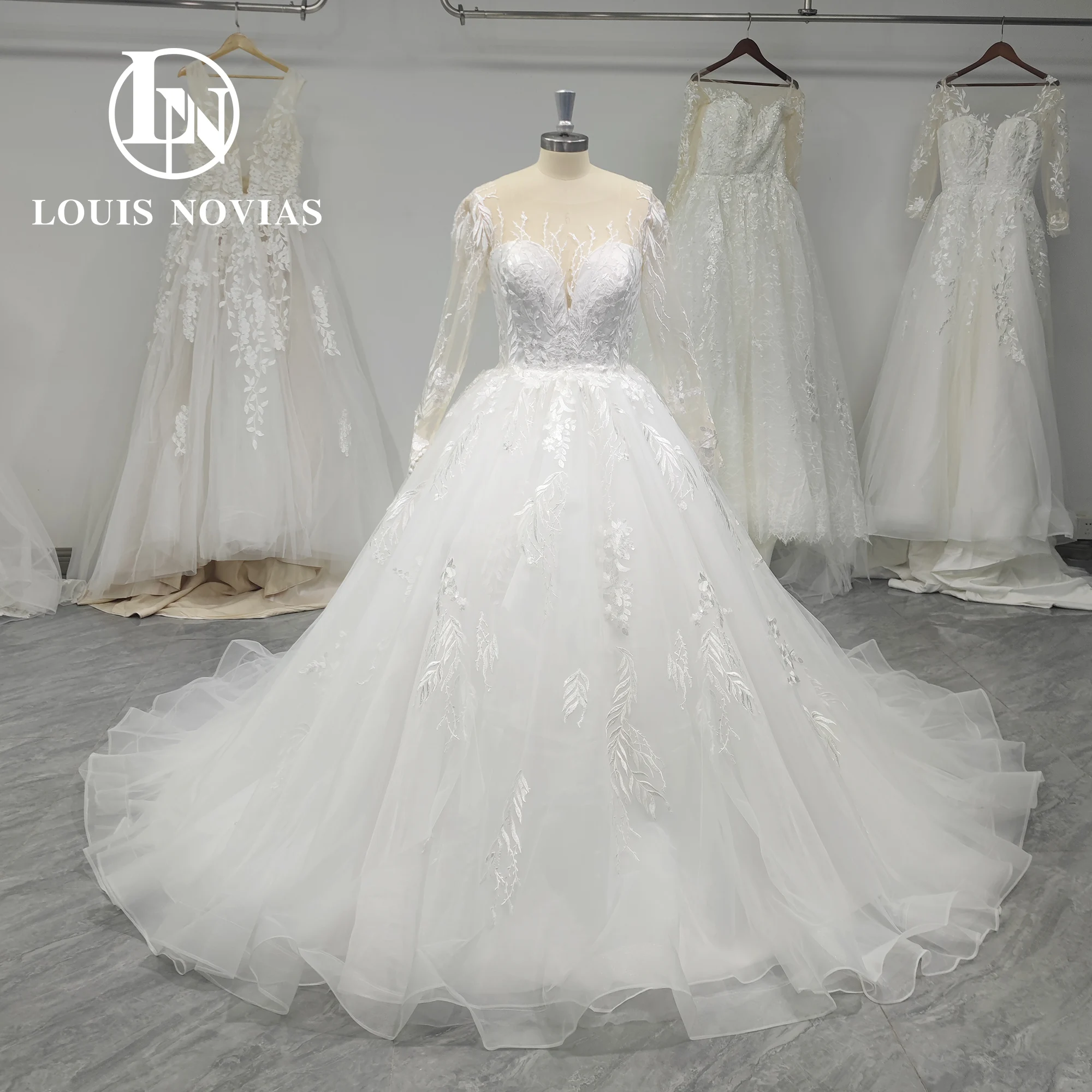 

LOUIS NOVIAS A-Line Long Sleeve Wedding Dress Vestidos De Novia 2024 Illusion Sweetheart Embroidery Wedding Gown Real Photo