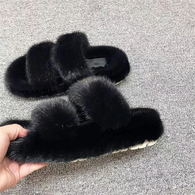 

2023 New Women's Fur Slippers Autumn And Winter Designer Premium Mink Fur Slippers 5cm Thick Soled Casual Flat Outdoor Fur Shoes