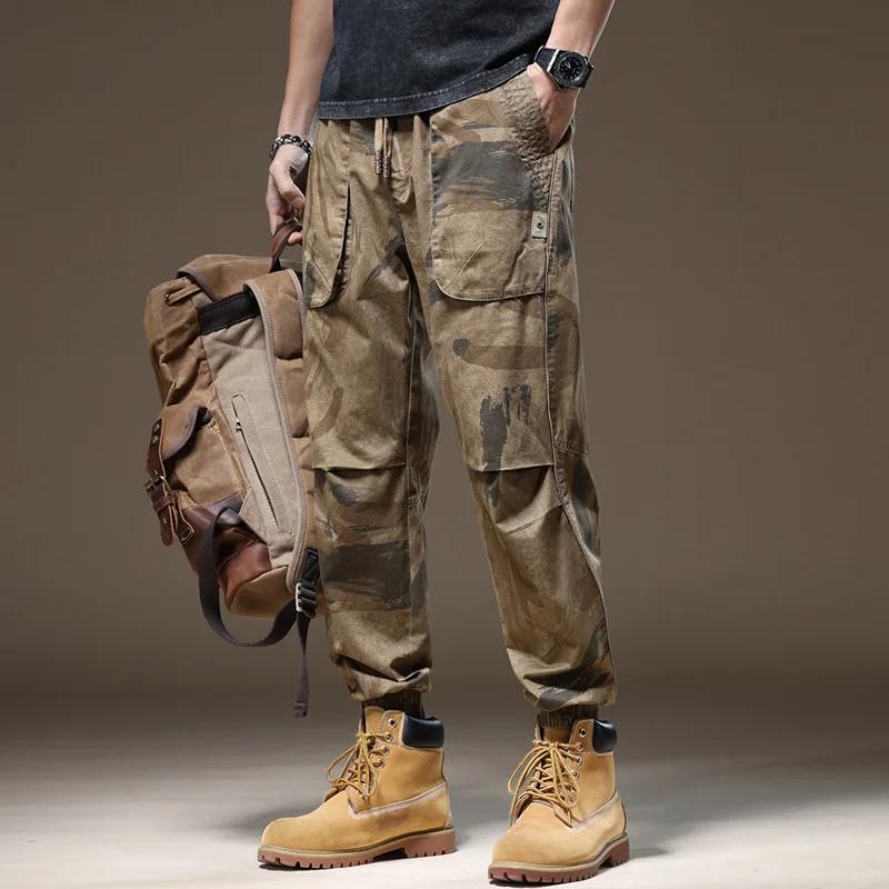 

Camouflage Pants Men's New 2024 Large Pocket Design Trendy High-End Outdoor Versatile Handsome Ankle-Tied Casual Pants