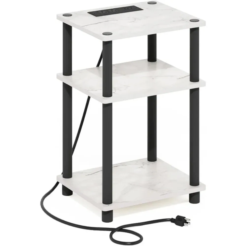 

3-Tier Turn-N-Tube USB and Type-C Charging Port End Table with Open Storage, 11.42 (W) X 8.82 (H) X 6.77 (D) Inches