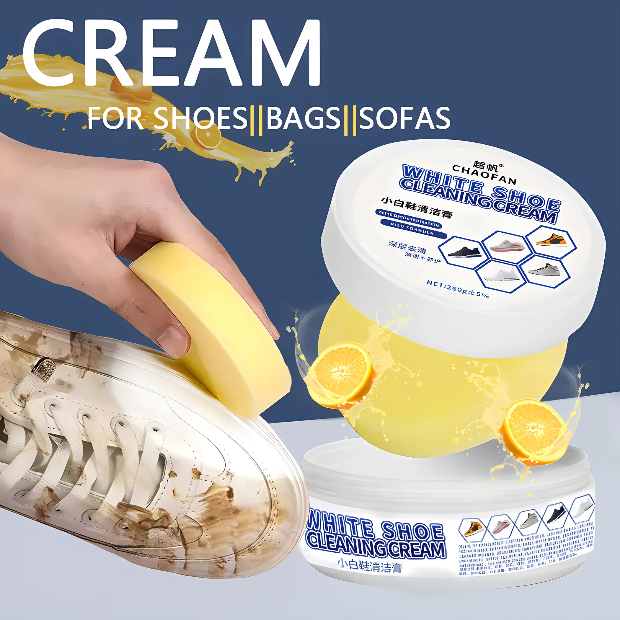 260g Multi-functional White Sneakers Cleaner Water Free Cleaning Shoe Cream Shoes Brush Stains Remover Leather Sofa Sponge Wipe
260g Multi-functional White Sneakers Cleaner Water Free Cleaning Shoe Cream Shoes Brush Stains Remover Leather Sofa Sponge Wipe