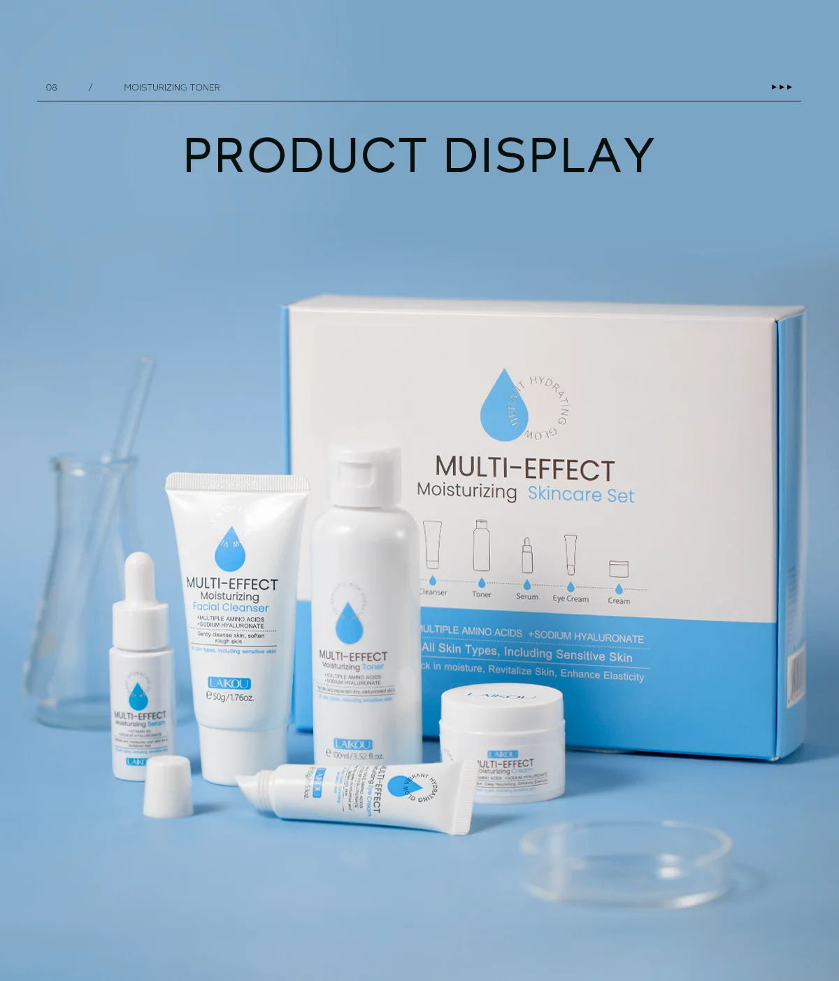 5pcs Multi-Effect Moisturizing Skincare Sets Amino Acids Cleanser Hyaluronic Acid Toner Serum Eye Cream Improve Dry Skin Cream 35 S48e1d38ce72147b29802ac6f10dfef1a5