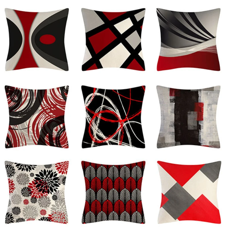 

Наволочка в красную полоску, льняная декоративная подушка с абстрактным геометром, 55x45