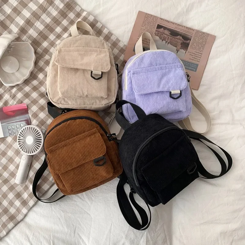 

Fashion Women Mini Backpack Solid Color Corduroy Small Backpacks Simple Casual Student Bookbags Traveling Backpacks 2022