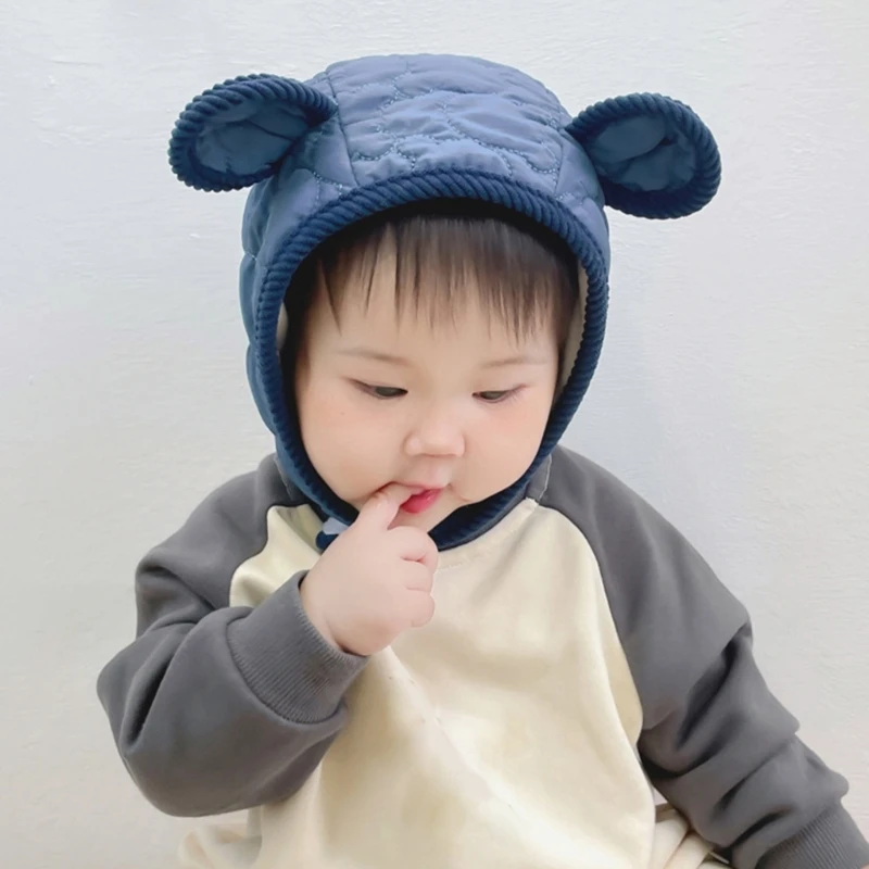 

Children's Lei Feng Hat Cotton Quilted Hats Trendy Baby Bonnet Windproof Warm Beanie Cap Solid Color Ear Protections Cap