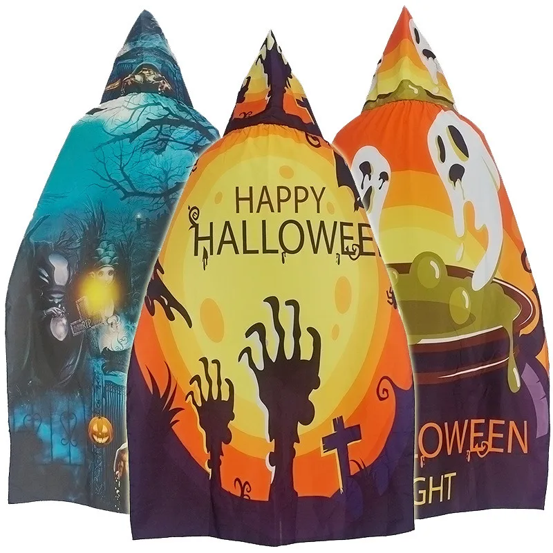 

2022 Halloween Cloak With Hat Pumpkin Bat Vampire Witch Pattern Cape Cosplay Carnival Party Costume Props For Kids Boys Girls