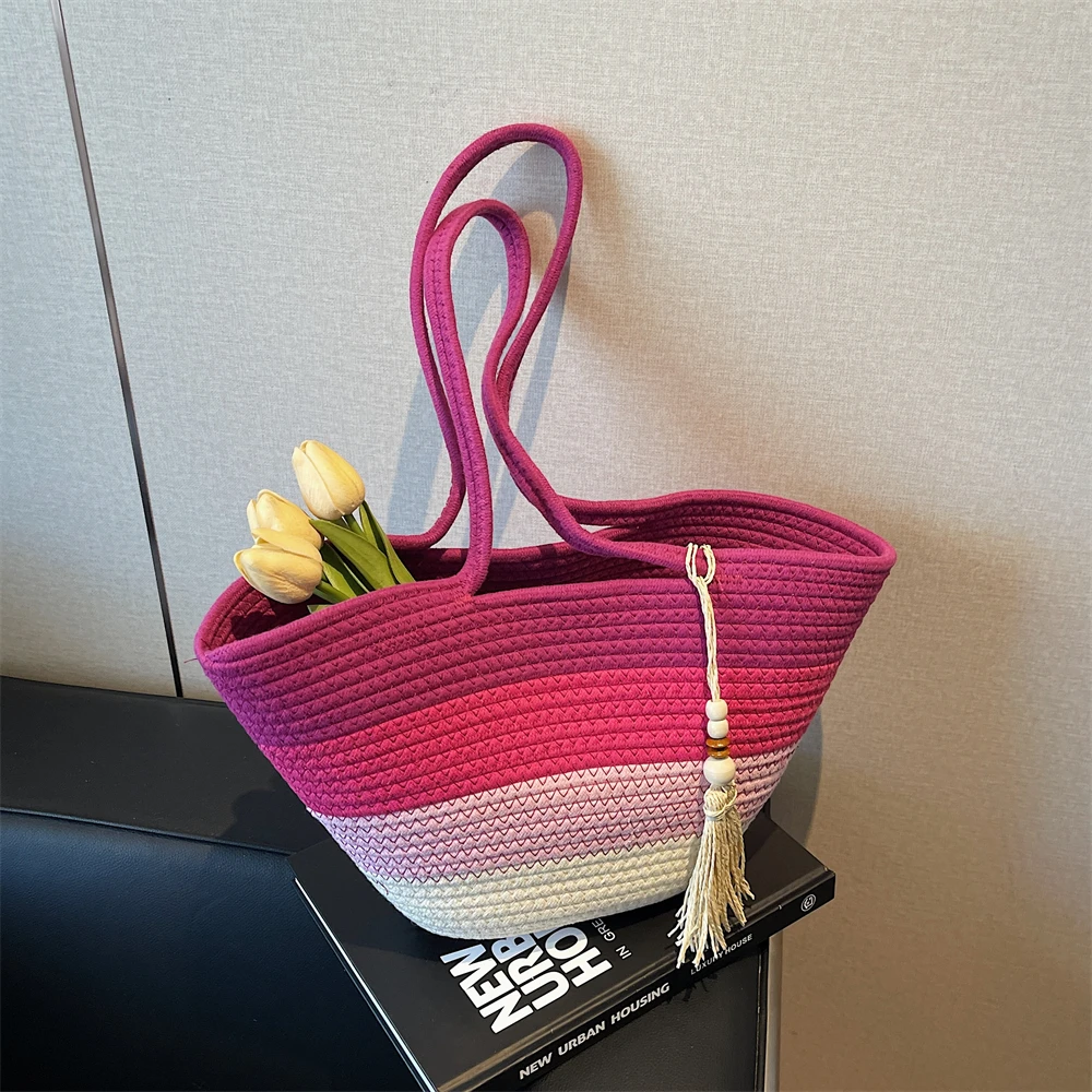 Striped Cotton Rope Tote with Tassel 5 S48eb35dc18dc420bb376264dd044dc06f