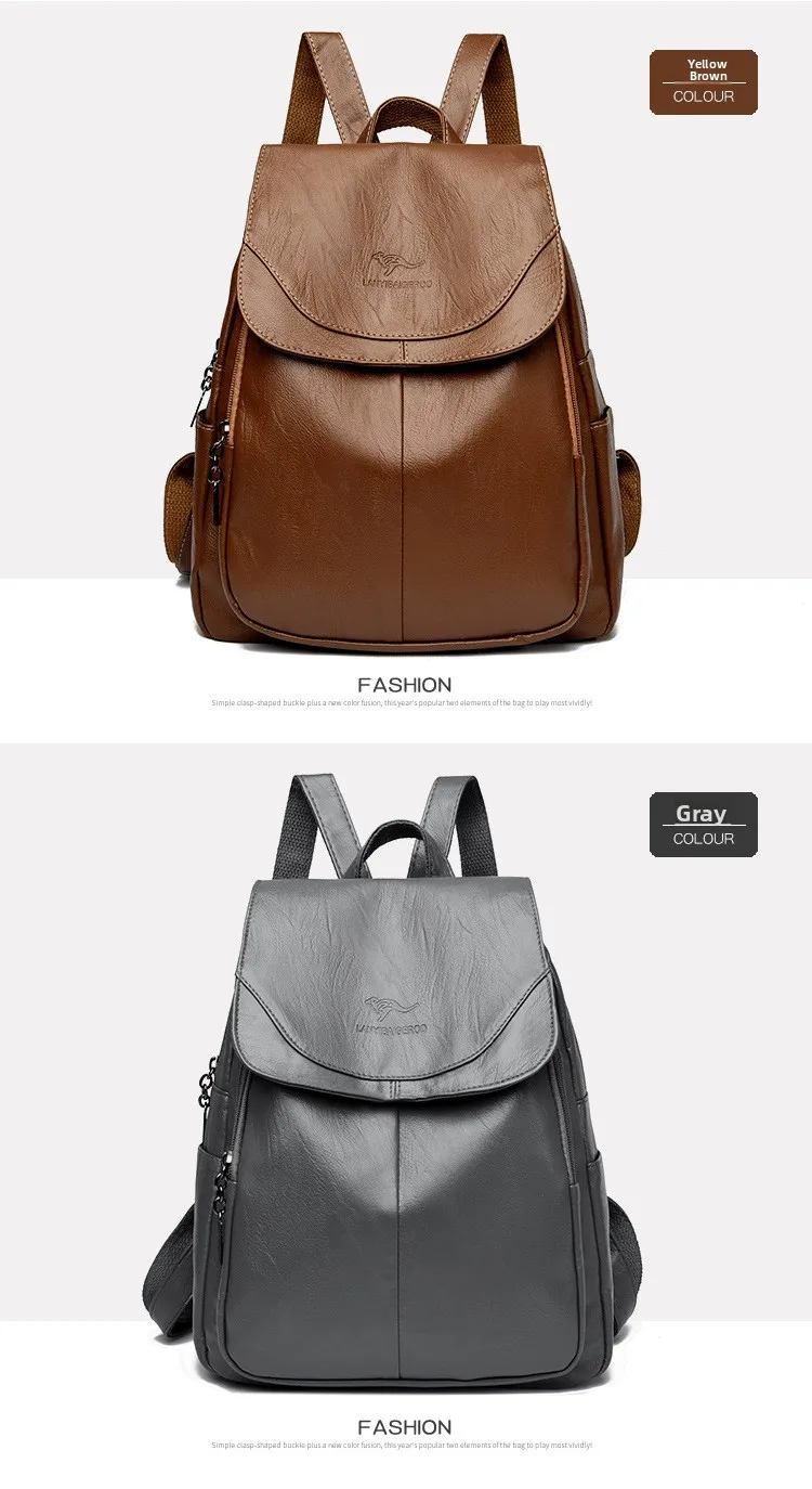Women's Large Capacity Soft Leather Backpack Fashionable Versatile Travel Bag Urban Minimalist Style PU Material Zipper Opening Women's Large Capacity Soft Leather Backpack Fashionable Versatile Travel Bag Urban Minimalist Style PU Material Zipper Opening
