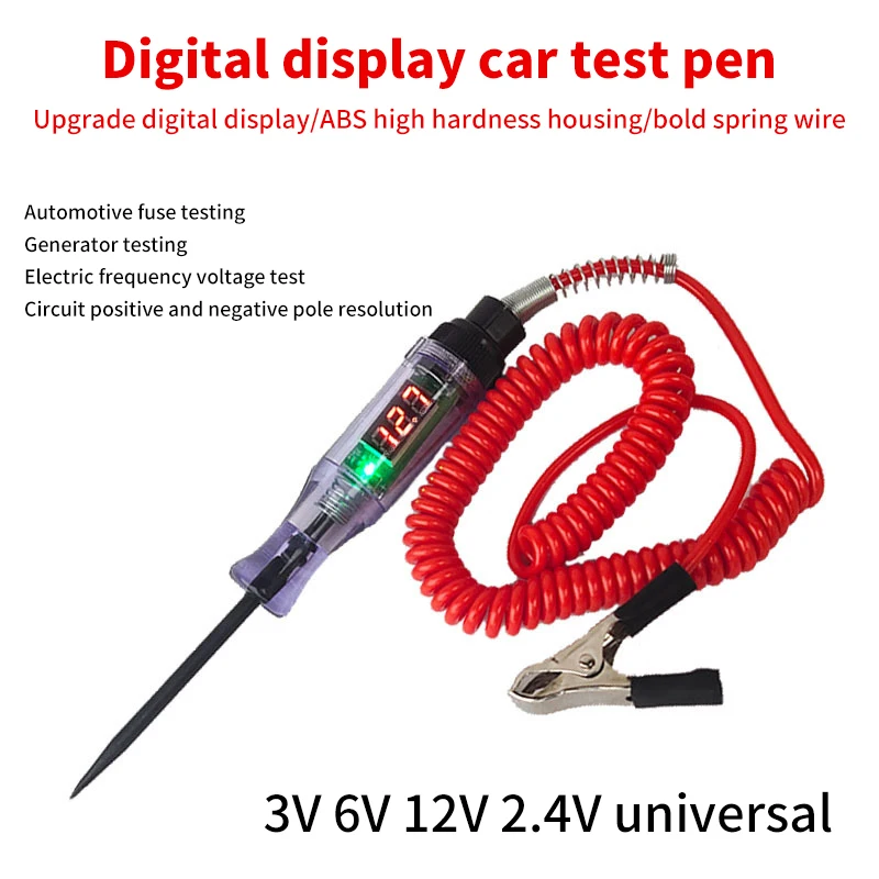 

Digital Display Long Probe Pen Light Bulb 6V 12V 24V DC Car Truck Voltage Circuit Tester Automobile Repair Diagnostic Tools