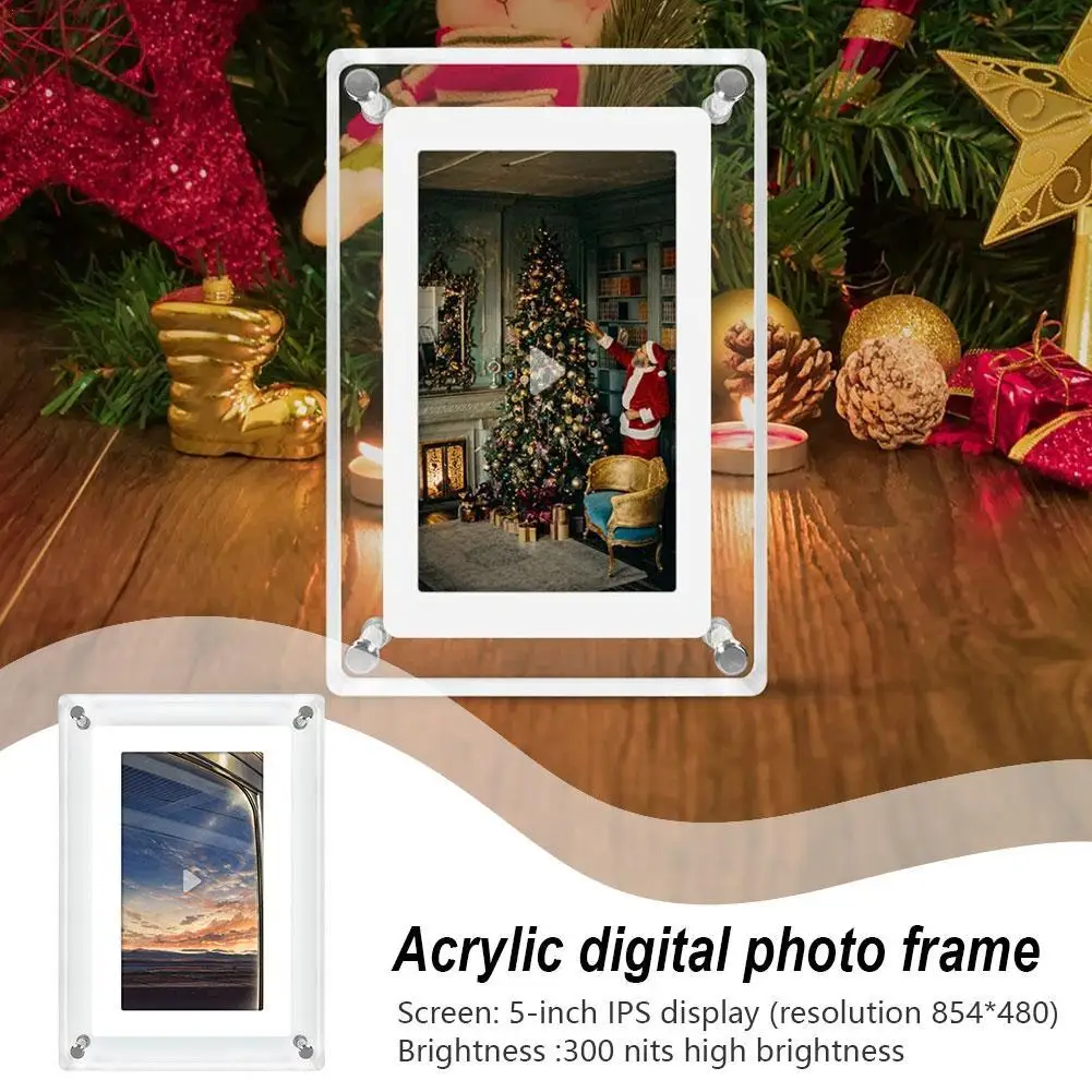 

Acrylic Digital Photo Frame 5 Inch 1080P 1200mAh Vertical Display IPS Screen 4G Memory Battery Porta Retrato Digita