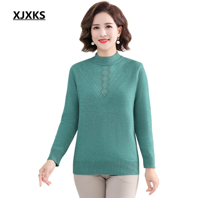 XJXKS 2022 Winter New Middle-aged Women Half High Neck Sweater Delicate Diamond Wool Knit Pullover Loose Oversize Jumper
XJXKS 2022 Winter New Middle-aged Women Half High Neck Sweater Delicate Diamond Wool Knit Pullover Loose Oversize Jumper