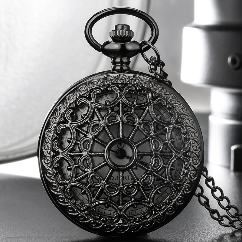 

Spider Web Hollow Black/Bronze Quartz Pocket Watch Antique Steampunk Pendant Necklace Chain Gifts for Men Women Relogio De Bolso