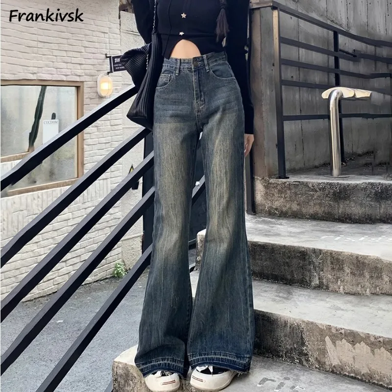 

Jeans for Women Wide Boot Leg New Arrival Fashion Summer Vintage Shopper Harajuku High Waist College Casual American Style Chill