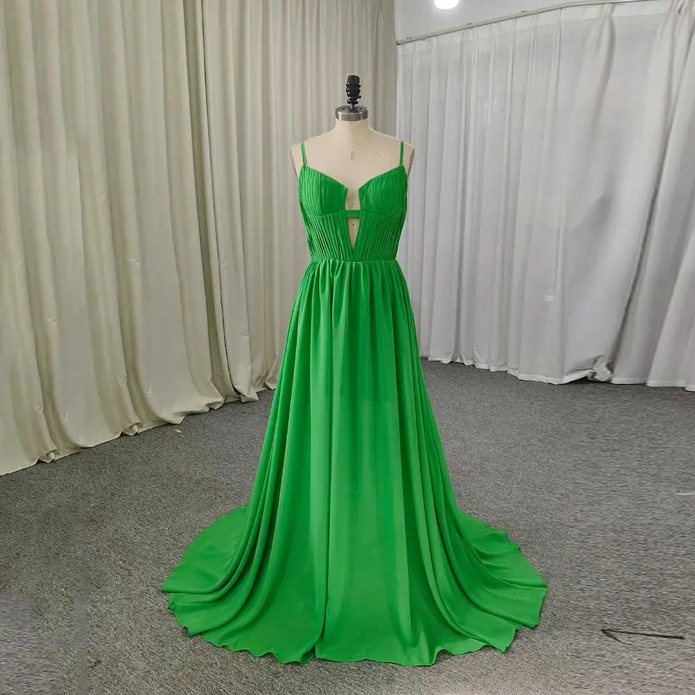 

A-line Solid Prom Dress Spaghetti Strap Hollowed out Women's Silk-Like Formal Occasions Backless Court Train Party Evening Gown