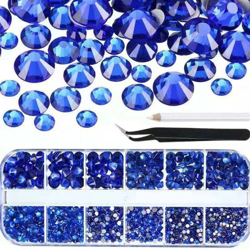 

2000Pcs Flat Back Gems Round Crystal Rhinestones 6Sizes (1.5-6Mm) With Pick Up Tweezers,For Wedding Birthday,DIY Craft-Drop Ship