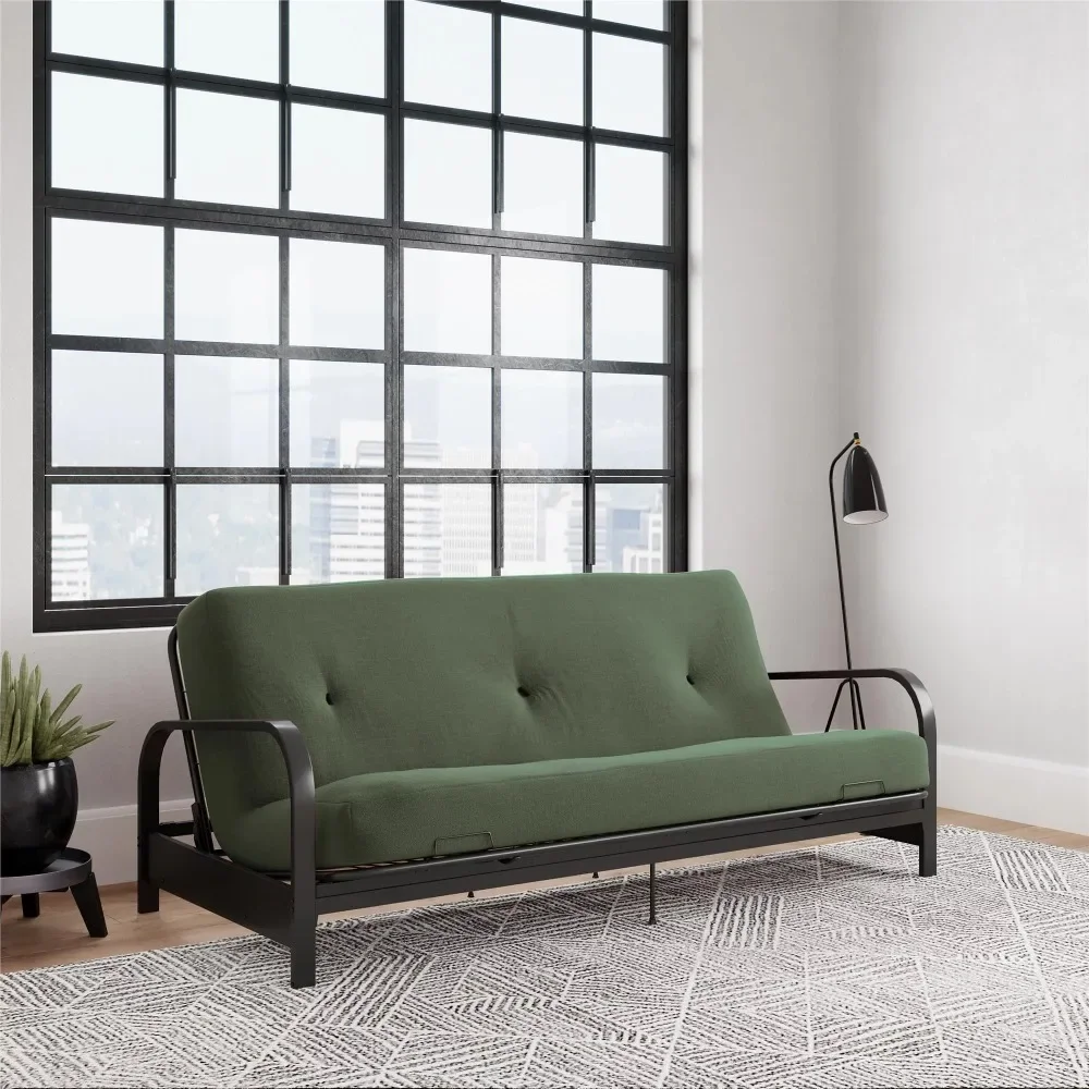 

Полноразмерный диван для гостиной, диваны, набор футонов с черной фоторамкой и матрасом 6 дюймов, армейская зеленая мебель, домашний диван