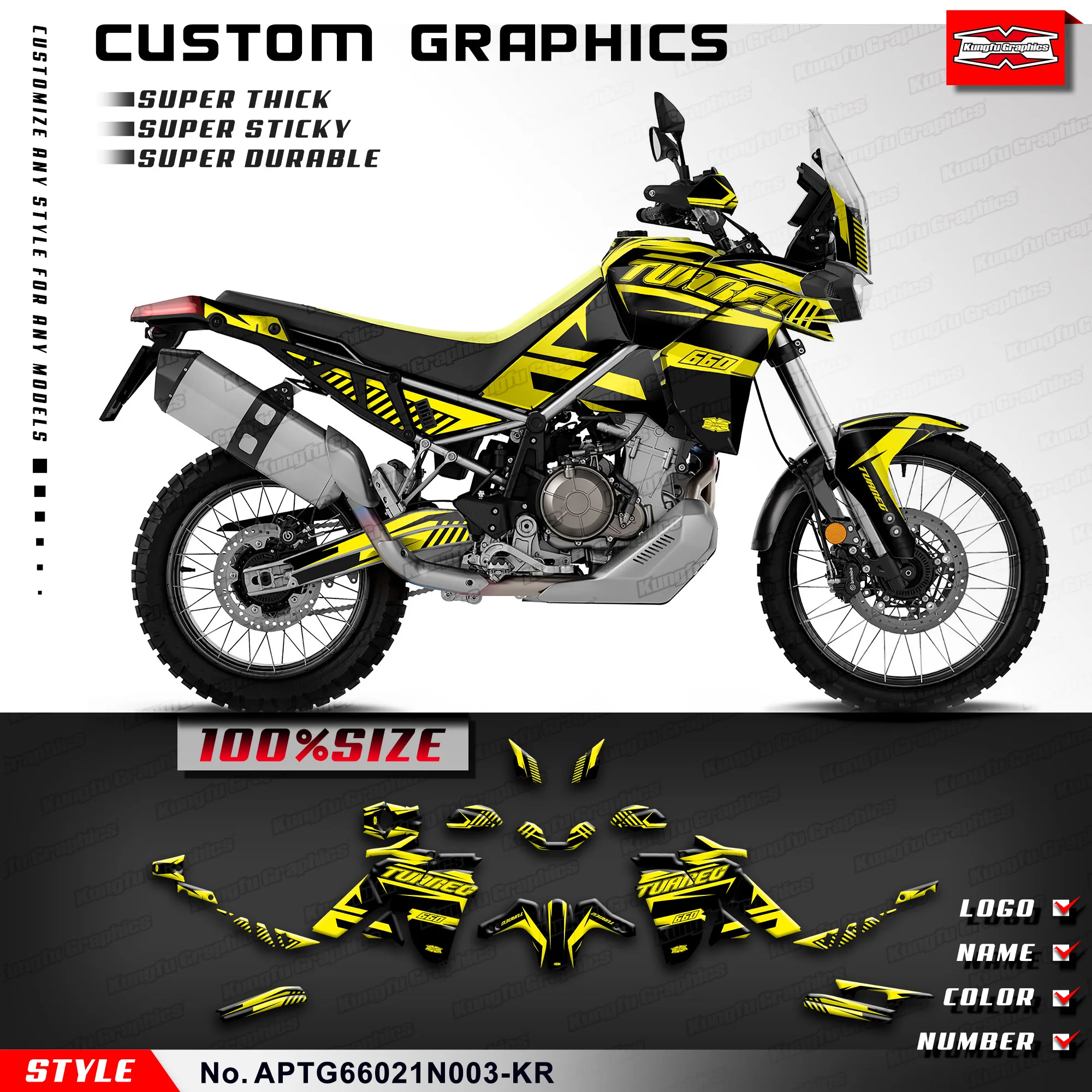 

KUNGFU GRAPHICS Racing Graphics Decals Stickers for Aprilia Tuareg 660 2021 2022 2023, APTG66021N003-KR