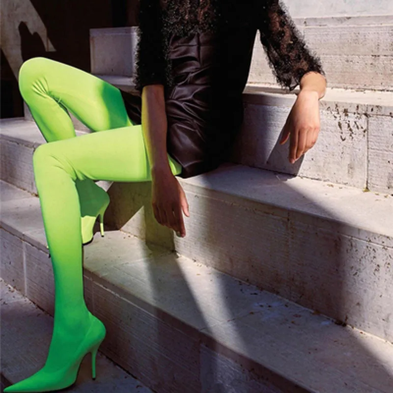 Women Fluorescent Green Satin Long Pants Boots Over knee Autumn Stiletto High Heels Pant Shoes One Piece Pointed toe Long Botas
Women Fluorescent Green Satin Long Pants Boots Over knee Autumn Stiletto High Heels Pant Shoes One Piece Pointed toe Long Botas