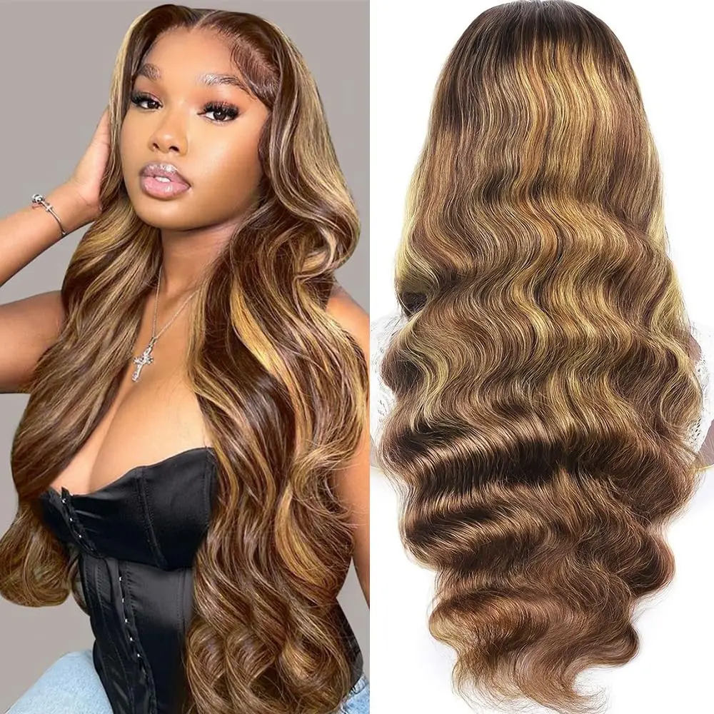 

Highlight Ombre Lace Front Wig Body Wave 13x6 13x4 Hd Lace Frontal Wig Human Hair Wig 180% Density Honey Blonde 4/27 Colored Wig