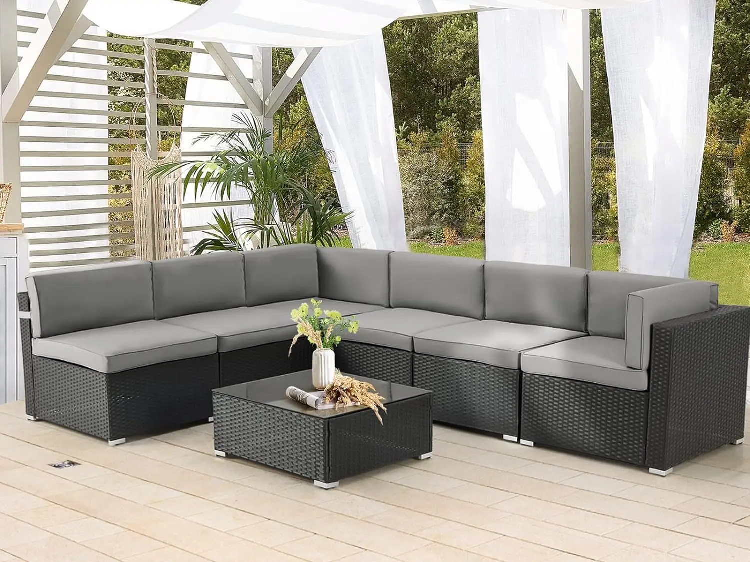 7 Piece Outdoor Patio Furniture Set, Outdoor Sectional Conversation Furniture Chair with Coffee Table,Patio Sectional for Garden
7 Piece Outdoor Patio Furniture Set, Outdoor Sectional Conversation Furniture Chair with Coffee Table,Patio Sectional for Garden