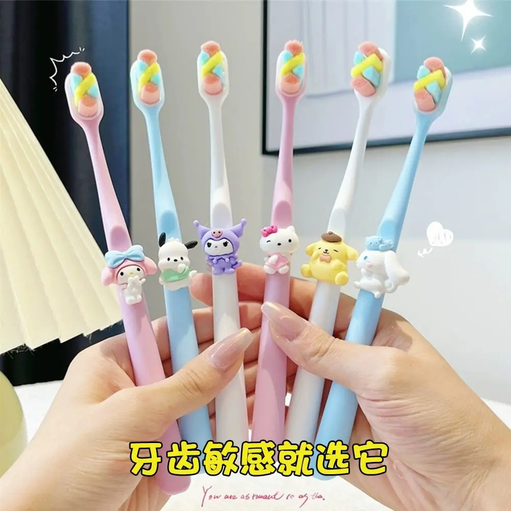 

Зубная щетка Sanrio Kuromi Kawaii с мягкой щетиной, нанощетка с мягкой щетиной для детей и взрослых, с изображением девушки, сердца, корицы, собаки