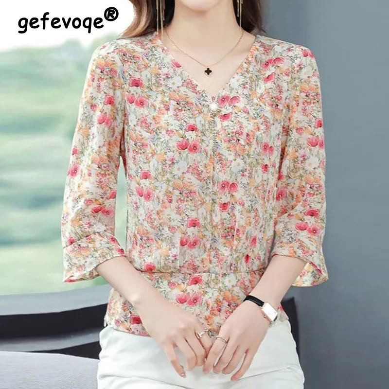 Elegant Fashion Floral Printing Chiffon Shirt Summer 2023 New V-Neck Half Butterfly Sleeve Slim Pullover Blouse Women's Clothing
Elegant Fashion Floral Printing Chiffon Shirt Summer 2023 New V-Neck Half Butterfly Sleeve Slim Pullover Blouse Women's Clothing