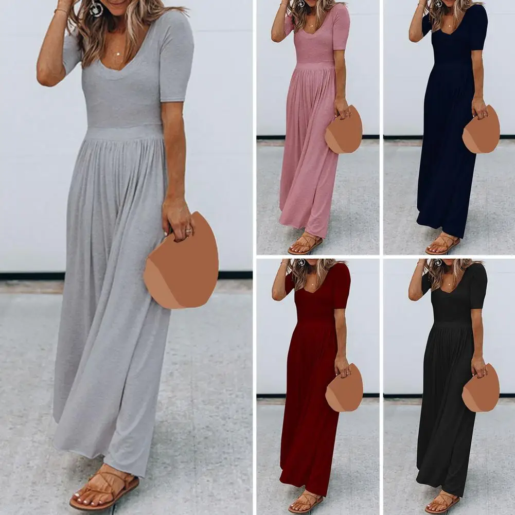 Solid Color Jumpsuit Stylish Summer Jumpsuit with Round Neck Short Sleeves Wide Leg Elegant High Waist Pleated Design for Casual
Solid Color Jumpsuit Stylish Summer Jumpsuit with Round Neck Short Sleeves Wide Leg Elegant High Waist Pleated Design for Casual