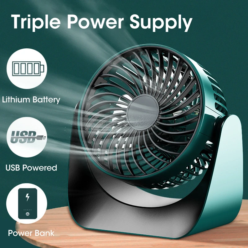 

360° Wide-angle Air Supply Desktop Mini Usb Rechargeable Turbo Electric Fan Mute Portable Dormitory Small Sppliances Strong Wind