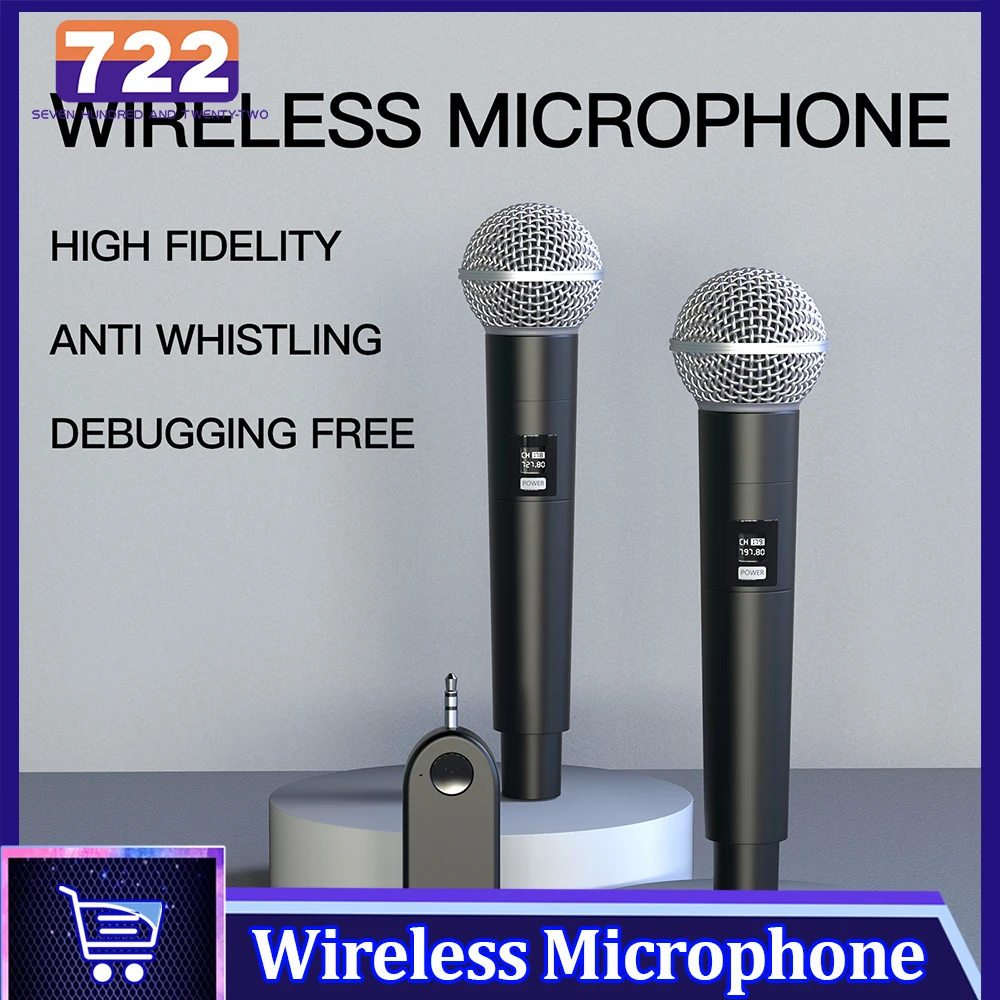 

Wireless Microphone Handheld Dual Channels UHF Professional Dynamic Mic 2 Pcs Mic For Karaoke Wedding Party Band Church Show